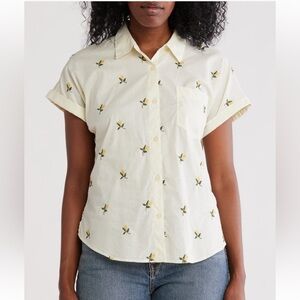 Lucky Brand NWT Floral Cuffed Short Sleeve 100% Cotton Collared Button-Up Blouse